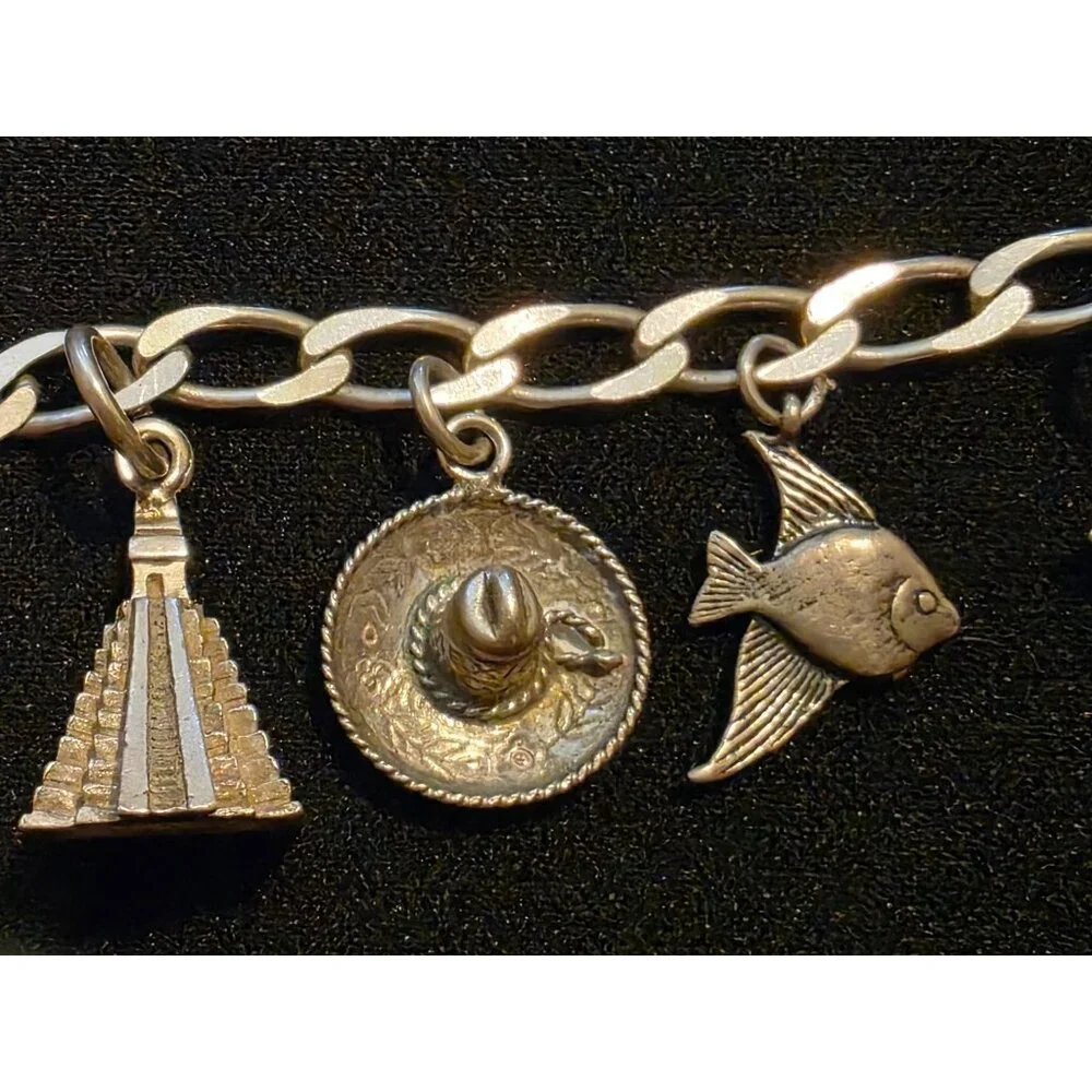 Sterling Silver Mexico Charm Bracelet With Ocean & Travel-Themed Charms‎